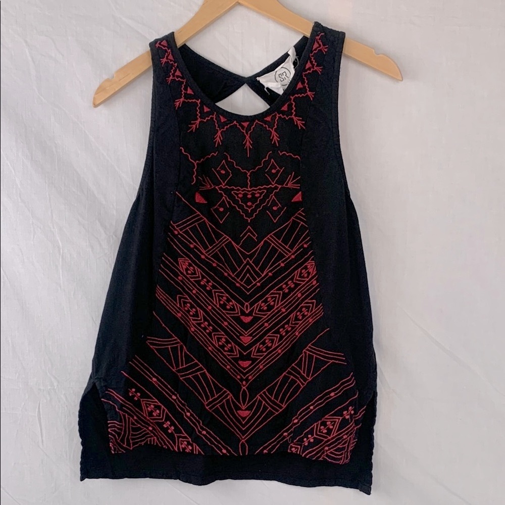 Embroidered Black and Raspberry Pink Women's Top